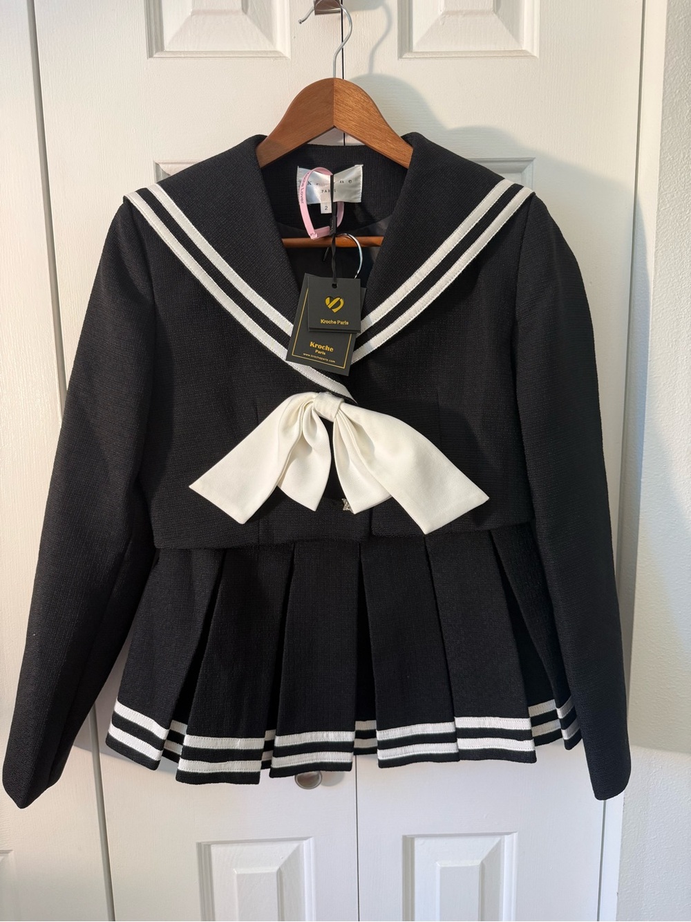 Black Sailor-Style Skirt Set with White Bow